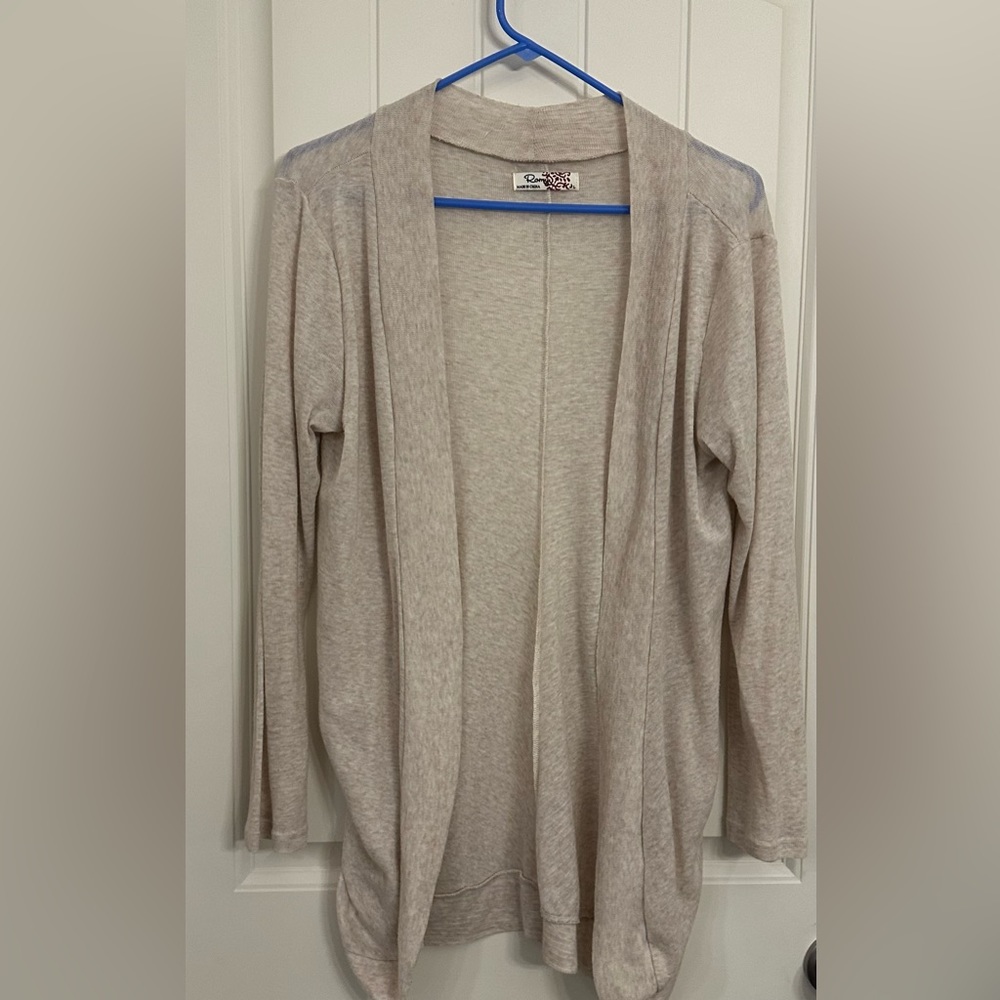Romy women’s cream lightweight open front cardigan sweater. Size large